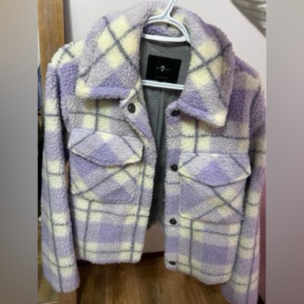 7 for all Mankind Sherpa Coat - Plaid Purple/Cream